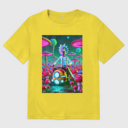 Мужская футболка оверсайз Рик на космическом мотоцикле - нейроарт