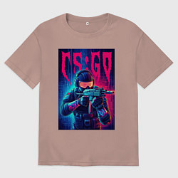 Футболка оверсайз мужская Counter Strike go - neon glow, цвет: пыльно-розовый