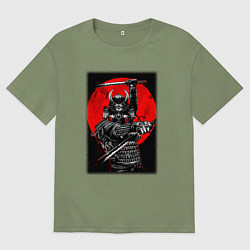 Футболка оверсайз мужская Кровавый японский самурай, цвет: авокадо