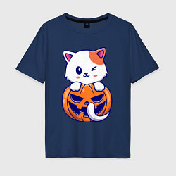 Мужская футболка оверсайз Halloween meow