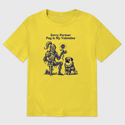 Мужская футболка оверсайз Мопс Валентин и рыцарь