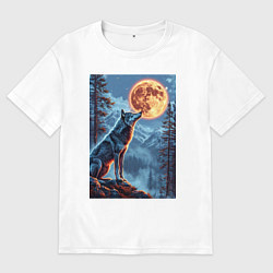 Мужская футболка оверсайз Волк и луна