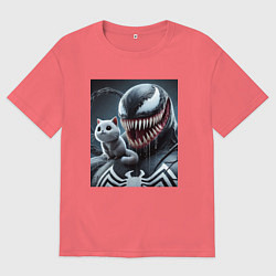 Мужская футболка оверсайз Venom and funny kitten - ai art fantasy