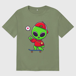 Мужская футболка оверсайз Пришелец скейтбордист