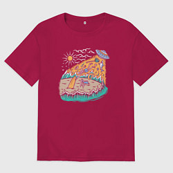 Футболка оверсайз мужская НЛО на пляже, цвет: маджента