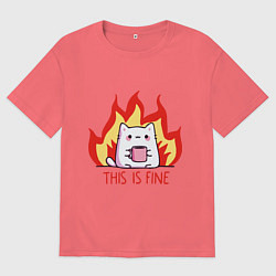 Мужская футболка оверсайз Cat - this is fine