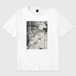 Футболка оверсайз мужская Черно-бежевая абстракция, цвет: белый