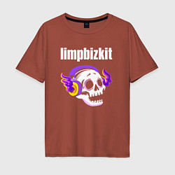 Футболка оверсайз мужская Limp Bizkit - неоновый череп, цвет: кирпичный
