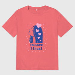 Футболка оверсайз мужская Верю в любовь, цвет: коралловый