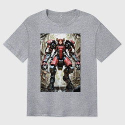 Футболка оверсайз мужская Девушка управляет огромным мехом, цвет: меланж