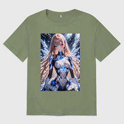 Футболка оверсайз мужская Девушка с кибернетическими крыльями, цвет: авокадо