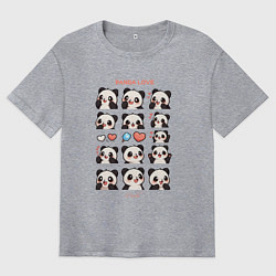 Мужская футболка оверсайз Панда и сердечки