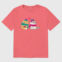 Мужская футболка оверсайз Милые влюбленные котики