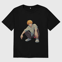 Футболка оверсайз мужская Человек-бензопила Денджи чилл, цвет: черный