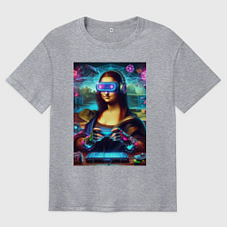 Футболка оверсайз мужская Mona Lisa is an avid gamer - cyberpunk, цвет: меланж