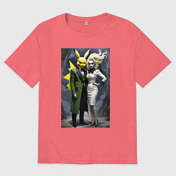 Футболка оверсайз мужская Ведьма жена Пикачу - нейроарт фантазия, цвет: коралловый