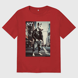 Футболка оверсайз мужская Dude bull terrier is a New Yorker, цвет: красный