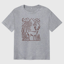 Футболка оверсайз мужская Горы и олень, цвет: меланж