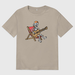 Футболка оверсайз мужская Скелетик гитарист, цвет: миндальный