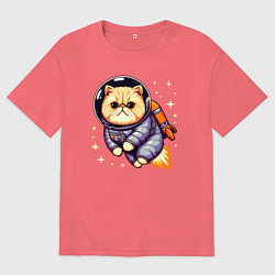 Мужская футболка оверсайз Котик бравый космонавт с джетпаком