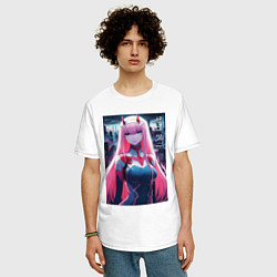 Футболка оверсайз мужская Darling in the Franxx - zero two - ai art, цвет: белый — фото 2