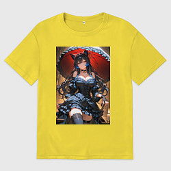 Футболка оверсайз мужская Девушка-кошка под ажурным зонтом, цвет: желтый