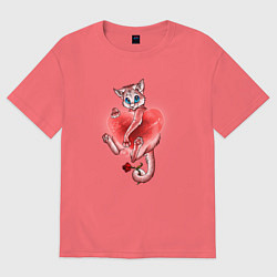 Футболка оверсайз мужская Романтичный кот, цвет: коралловый
