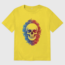 Футболка оверсайз мужская Череп и сине-красные розы, цвет: желтый