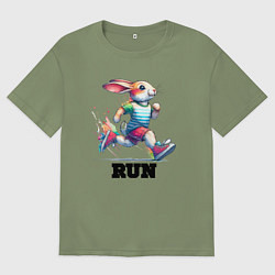 Футболка оверсайз мужская Заяц на тренировке, цвет: авокадо