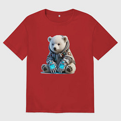 Мужская футболка оверсайз Прикольный мишутка - киберпанк