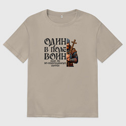 Футболка оверсайз мужская Воин на пути православия, цвет: миндальный