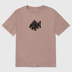 Футболка оверсайз мужская Декоративная татуировка рыбы, цвет: пыльно-розовый