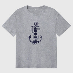 Мужская футболка оверсайз Морская эмблема - якорь и маяк