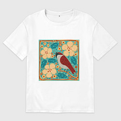 Мужская футболка оверсайз Воробей на ветке яблони