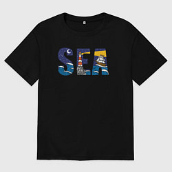 Мужская футболка оверсайз Парусник на морских волнах