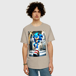 Футболка оверсайз мужская Соника застали врасплох, цвет: миндальный — фото 2