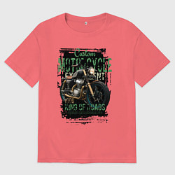 Футболка оверсайз мужская Кастом мотоцикл, цвет: коралловый