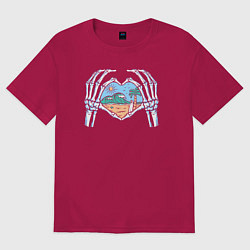 Футболка оверсайз мужская Сердце пляжа, цвет: маджента