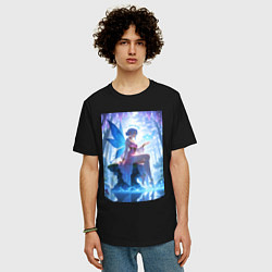 Футболка оверсайз мужская Прекрасная фея посреди лесного пруда, цвет: черный — фото 2