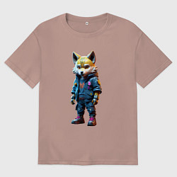 Мужская футболка оверсайз Уличный лисёнок - нейроарт