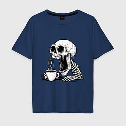 Футболка оверсайз мужская Skeleton with coffee, цвет: тёмно-синий