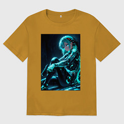 Футболка оверсайз мужская Девушка киборг в стиле Cyberpunk, цвет: горчичный