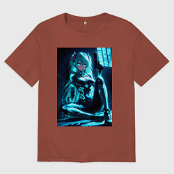 Футболка оверсайз мужская Девушка киборг в стиле Cyberpunk, цвет: кирпичный