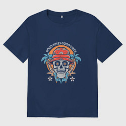 Мужская футболка оверсайз Череп в панаме