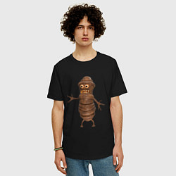 Футболка оверсайз мужская Сartoon worm character brown, цвет: черный — фото 2