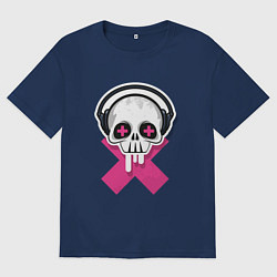 Футболка оверсайз мужская Череп в наушниках, цвет: тёмно-синий