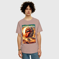 Футболка оверсайз мужская Rolling Stones - stylization of the logo, цвет: пыльно-розовый — фото 2