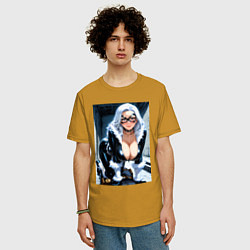 Футболка оверсайз мужская Черная кошка Фелиция Харди, цвет: горчичный — фото 2