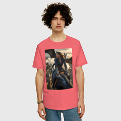Футболка оверсайз мужская Королеву преследует дракон, цвет: коралловый — фото 2