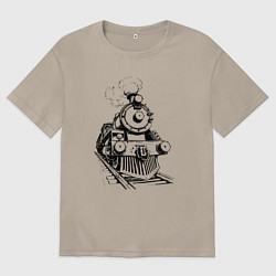 Футболка оверсайз мужская Векторный паровоз, цвет: миндальный